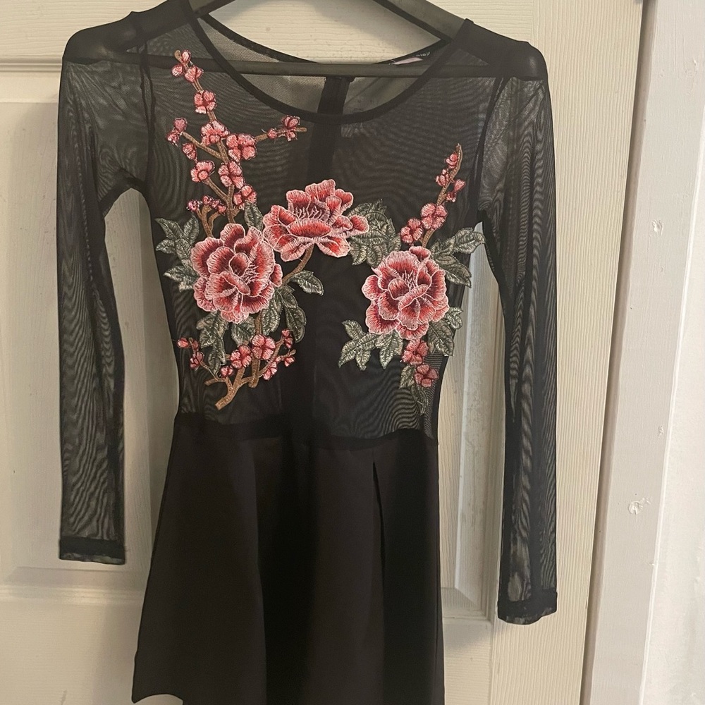 Black floral romper with sleeves